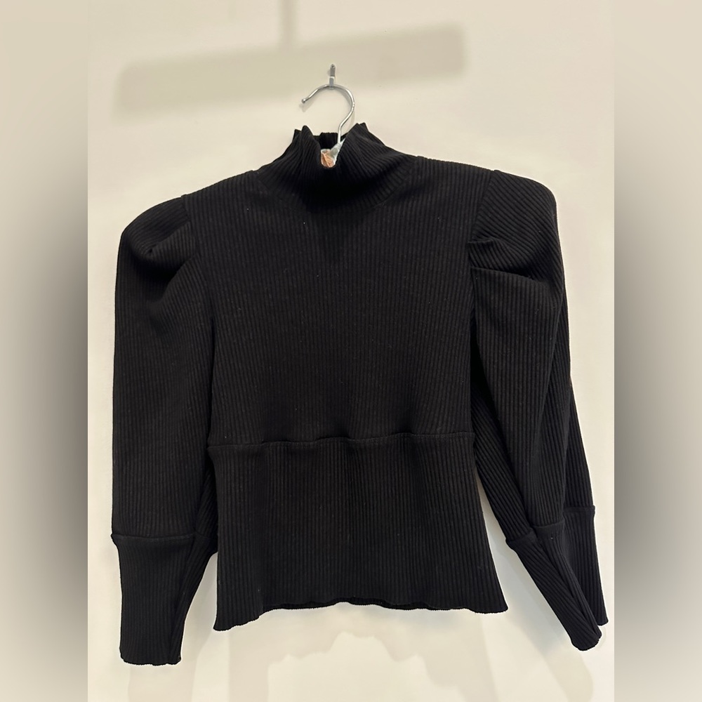 FREE PEOPLE black turtle neck with gathered sleeves